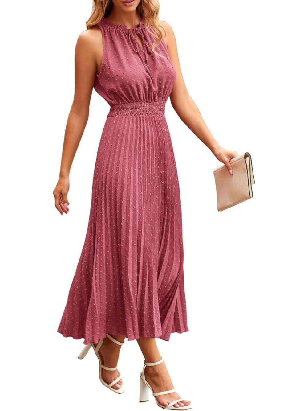 Women's Wrap V Neck Bean Red Back Slit Sleeveless Party Bodycon Cocktail Dress